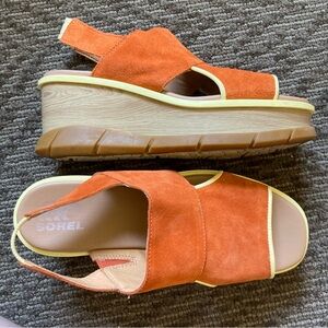 Sorel Orange Leather Joanie III Slingback Wedge Sandal Women 9